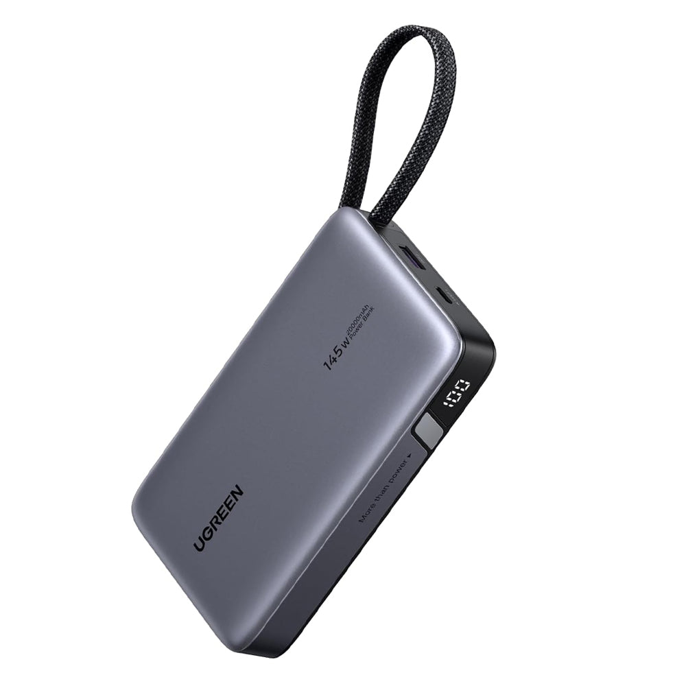 Ugreen - Power Bank PB551 (55992B) - Fast Charging, Digital Display, USB, Type-C, Built-In USB-C Cable, 145W, 20000mAh -
