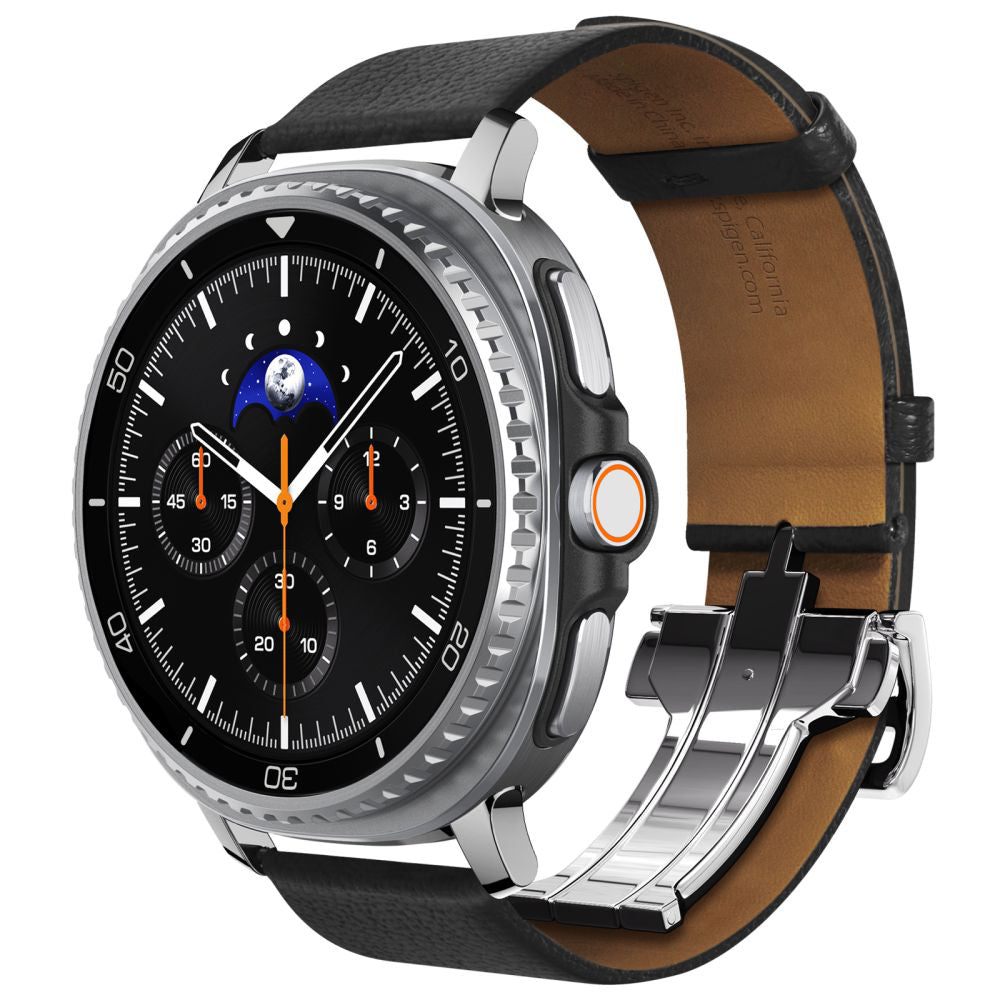 Spigen - Enzo (AMP10119) - Samsung Galaxy Watch8 40mm/Watch8 44mm/Watch8 Classic, Genuine Goat Leather - Black