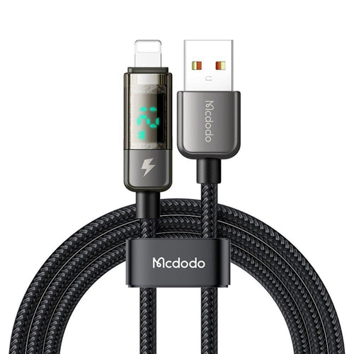 Mcdodo - Data Cable (CA-3620) - USB-A to Lightning, 3A, Digital Display, Auto Power Off, Transparent Design, 1.2m - Blac