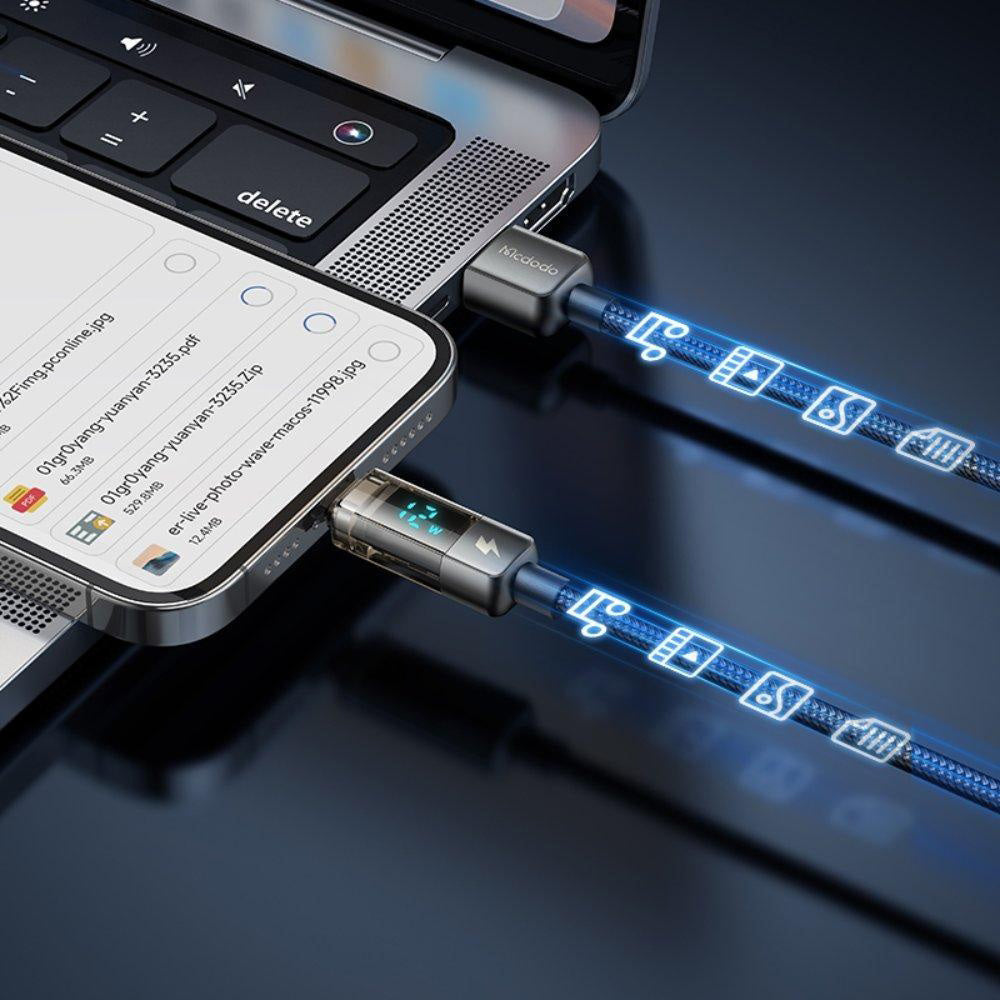 Mcdodo - Data Cable (CA-3620) - USB-A to Lightning, 3A, Digital Display, Auto Power Off, Transparent Design, 1.2m - Blac
