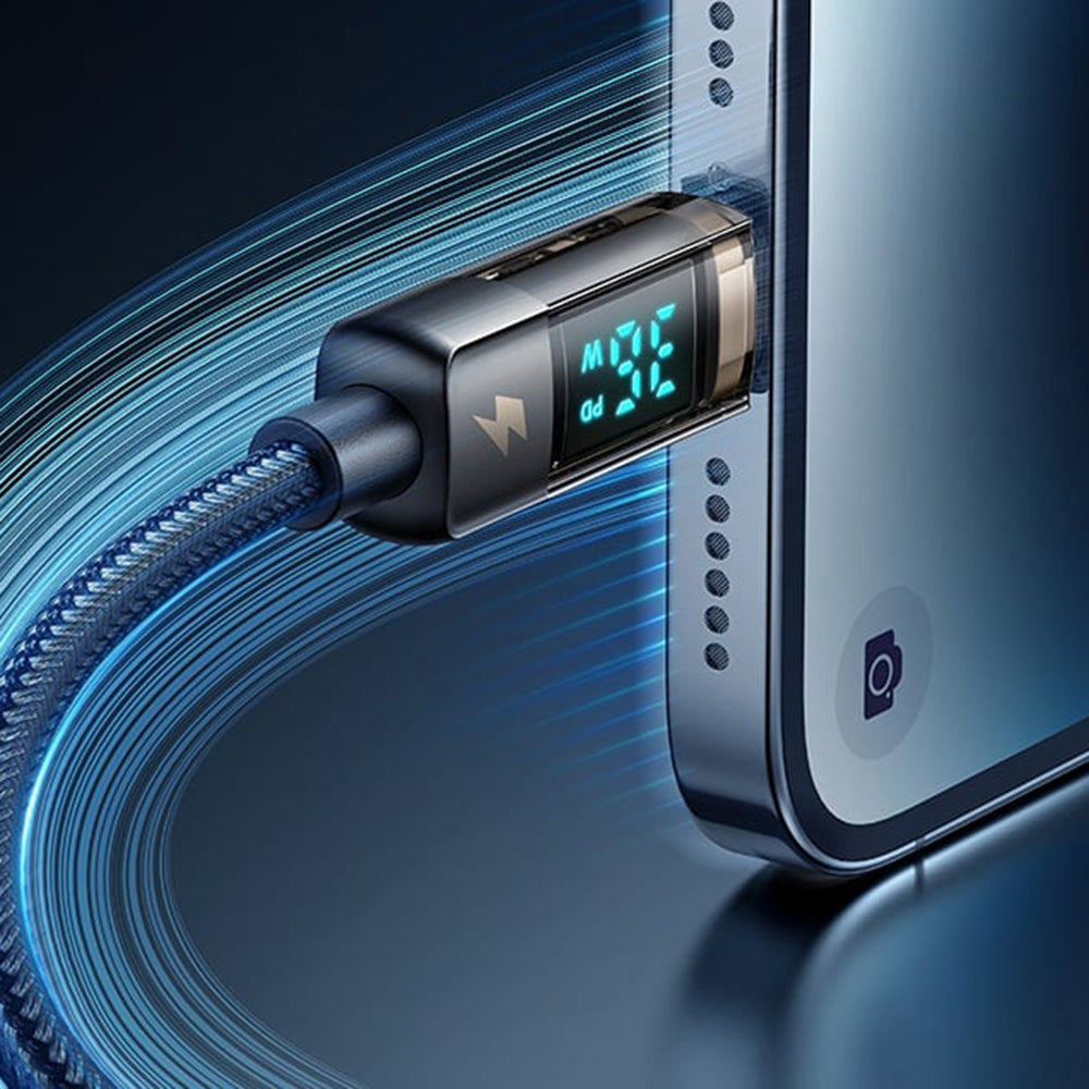 Mcdodo - Data Cable (CA-3600) - Type-C to Lightning, 36W, Digital Display, Auto Power Off, Transparent Design, 1.2m - Bl