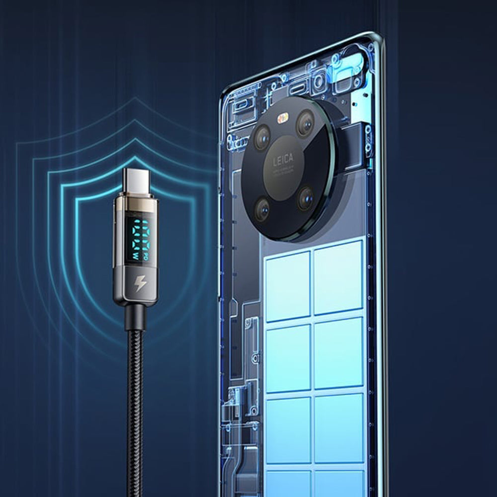 Mcdodo - Data Cable (CA-3610) - Type-C to Type-C, 100W, Digital Display, Auto Power Off, Transparent Design, 1.2m - Blac