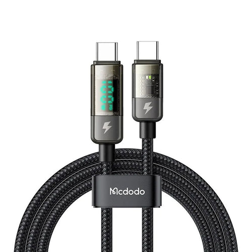 Mcdodo - Data Cable (CA-3610) - Type-C to Type-C, 100W, Digital Display, Auto Power Off, Transparent Design, 1.2m - Blac
