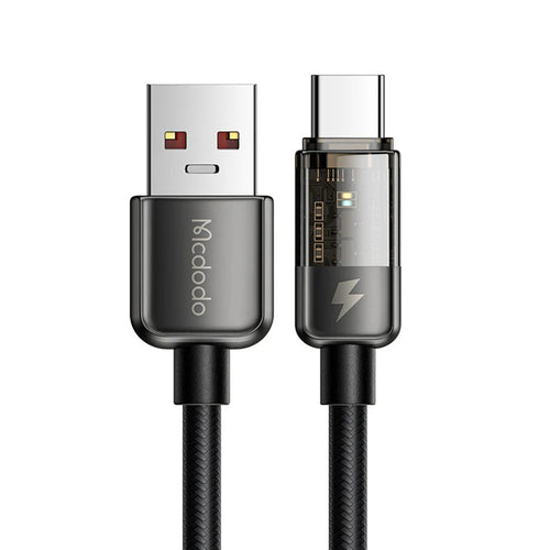 Mcdodo - Data Cable (CA-3150) - USB to Type-C, 6A, Super Charge, Transparent Design, Auto Power Off, 1.2m - Black