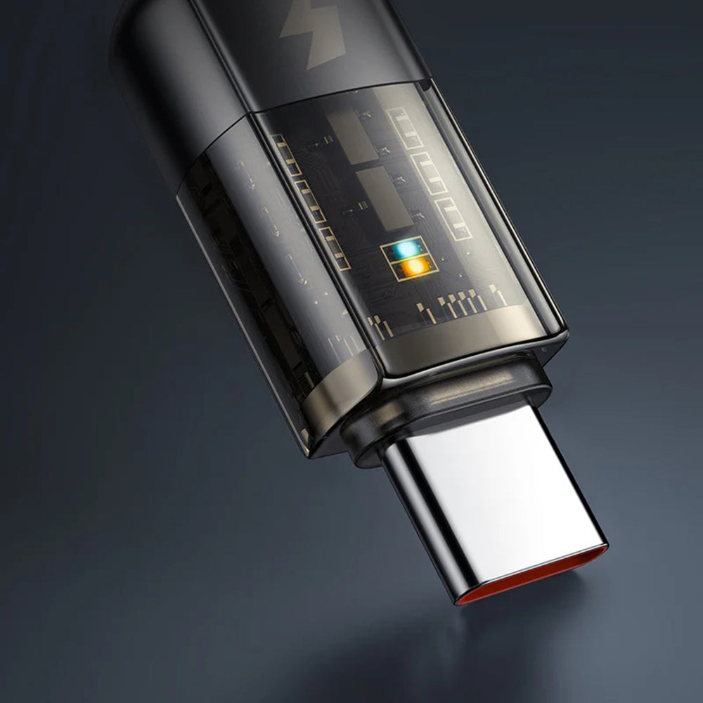 Mcdodo - Data Cable (CA-3150) - USB to Type-C, 6A, Super Charge, Transparent Design, Auto Power Off, 1.2m - Black