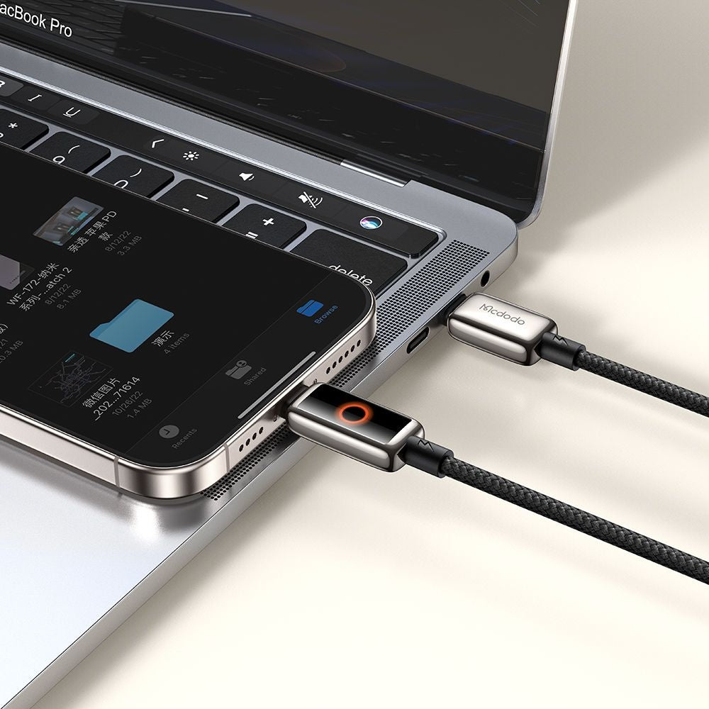 Mcdodo - Data Cable (CA-6680) - with Breathing Light LED Display, USB-C to USB-C, Auto Power Off, 100W, 1.2m - Black