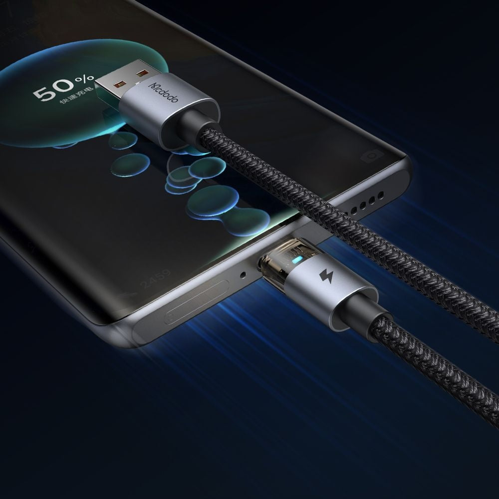 Mcdodo - Data Cable (CA-6890) - with Charging Light, USB-C to USB-A, Transparent Cable, 6A, 1.2m - Black