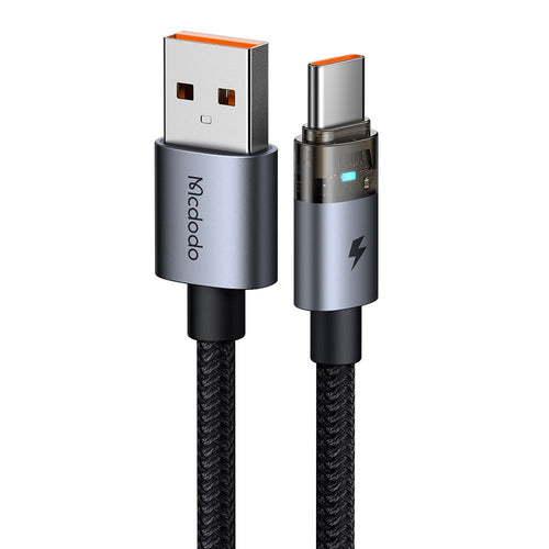 Mcdodo - Data Cable (CA-6890) - with Charging Light, USB-C to USB-A, Transparent Cable, 6A, 1.2m - Black