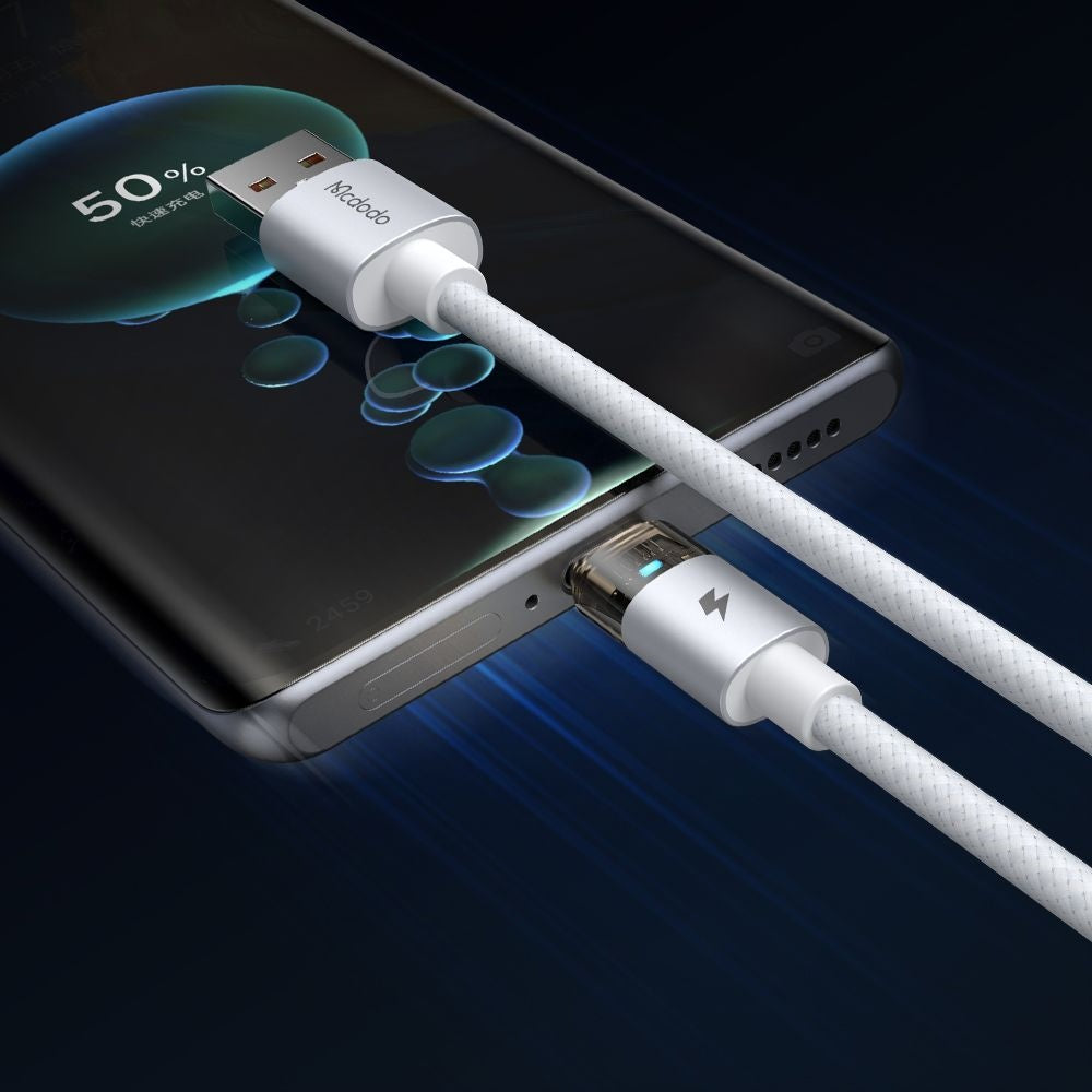 Mcdodo - Data Cable (CA-6892) - with Charging Light, USB-C to USB-A, Transparent Cable, 6A, 1.2m - White