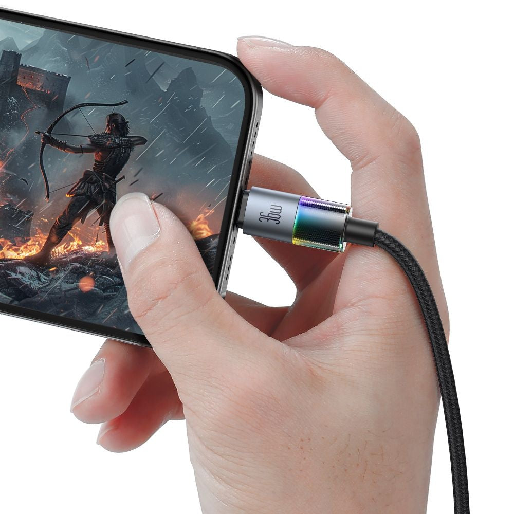 Mcdodo - Data Cable (CA-8190) - with 7 Colorful Lights, USB-C to Lightning, 36W, 3A, 1.2m - Black