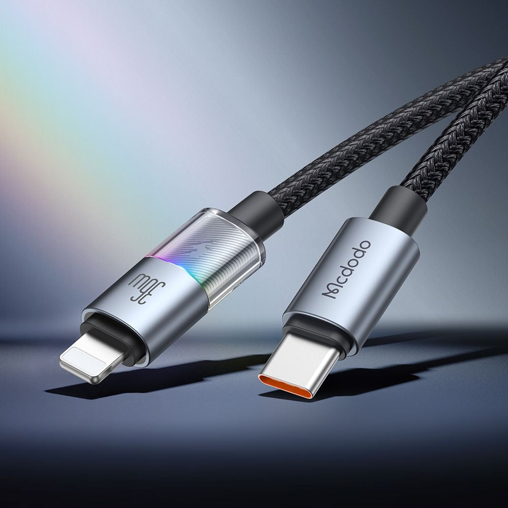 Mcdodo - Data Cable (CA-8190) - with 7 Colorful Lights, USB-C to Lightning, 36W, 3A, 1.2m - Black