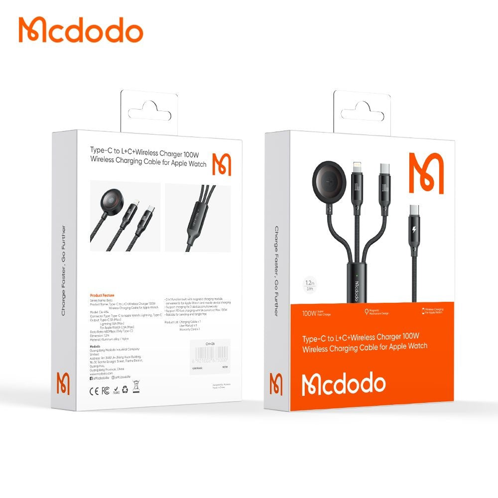 Cablu Mcdodo O Series (CA-4940), USB-C la Lightning/USB-C, 100W, 1.2m, Negru