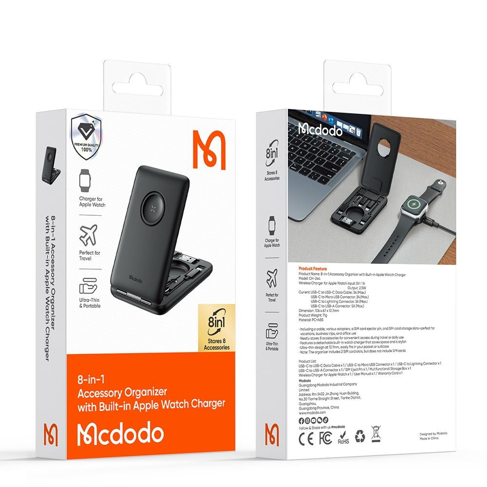 Mcdodo - 8in1 Accessory Organizer (CH-2440) - with Built-in Apple Watch Charger, Fast Charging, Portable Design - Black