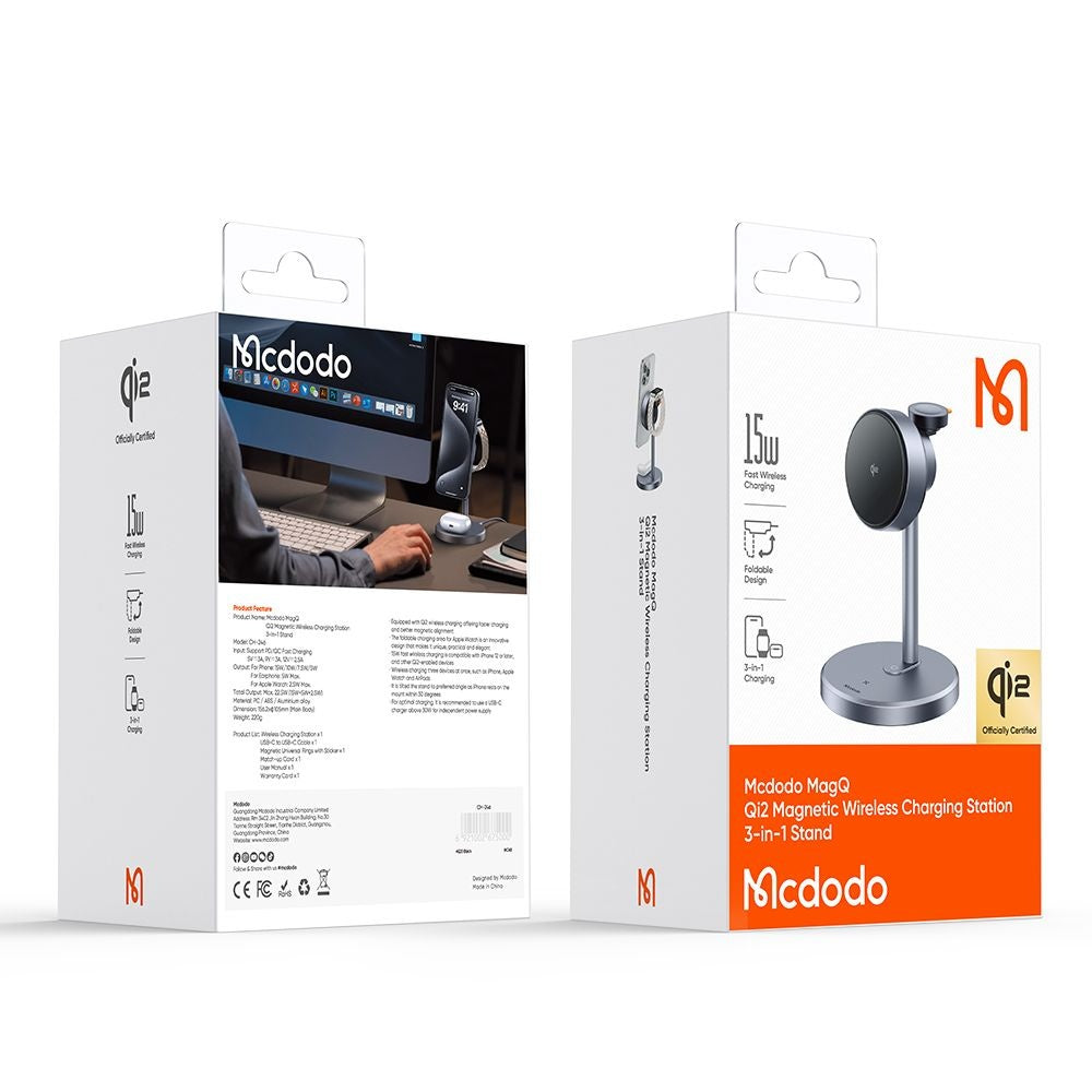 Mcdodo - Wireless Charging Station Black Swan Series (CH-2462) - with Wall Charger, Magnetic, for Apple, 22.5W, Qi2 - Bl