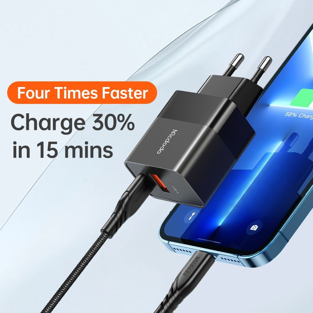 Mcdodo - Wall Charger Hydrogen Series (CH-1951) - Dual Port, 20W, Fast Charger, Fireproof PC - Black