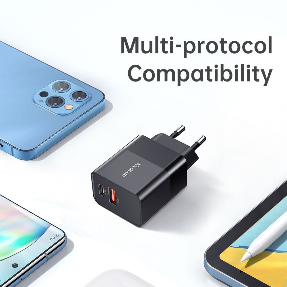 Mcdodo - Wall Charger Hydrogen Series (CH-1951) - Dual Port, 20W, Fast Charger, Fireproof PC - Black