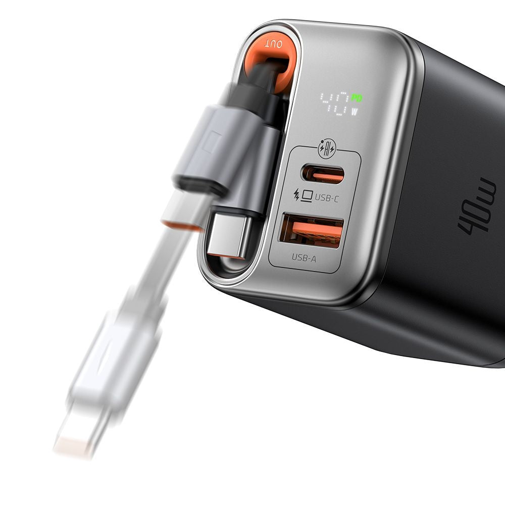 Incarcator Mcdodo (CH-4281), USB-A/USB-C, 40W, Cablu Retractabil, Negru