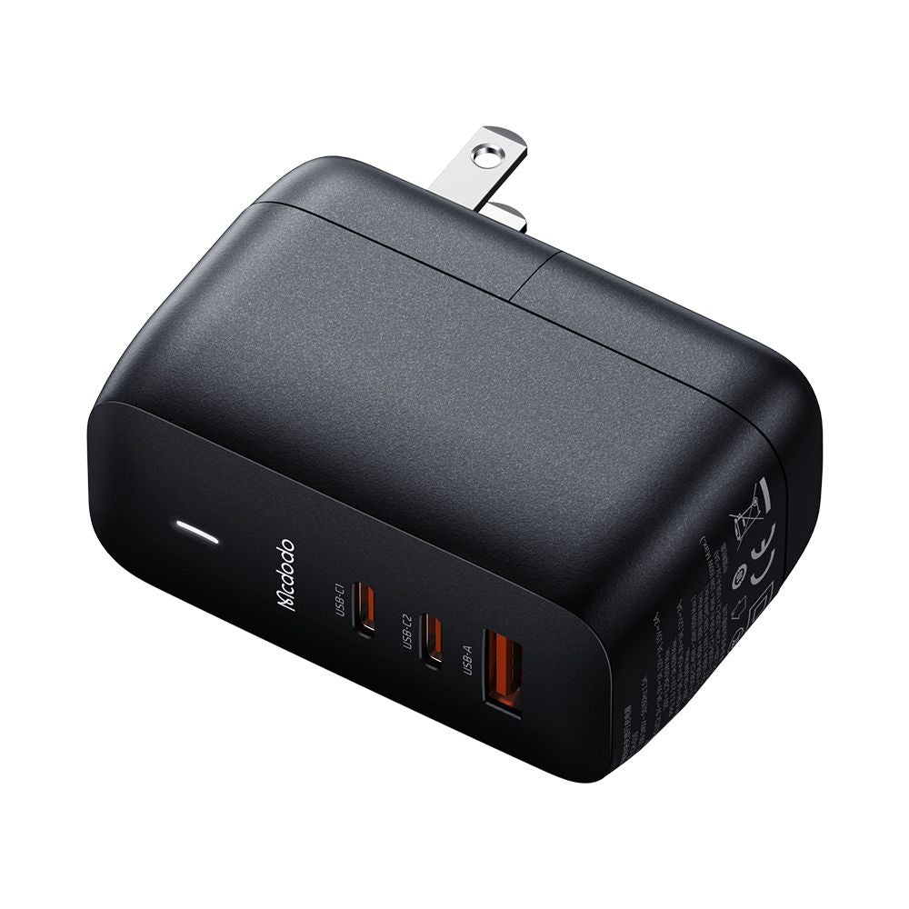 Mcdodo - Travel Adapter Mecha Series (CH-8442) - Cable Included, UK/US/EU Plugs, 65W, 2x Type-C, USB-A - Black