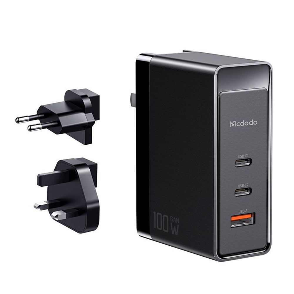 Mcdodo - Universal Travel Adapter Nuc AR Power Series (CH-8101 Pro) - UK/US/EU Plug, 2x Type-C, USB-A, 100W, GaN - Black