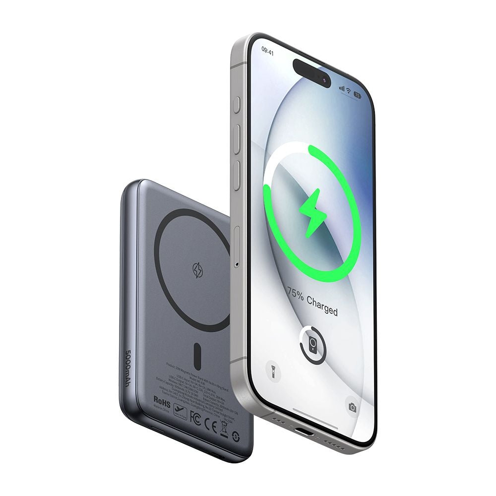 Mcdodo - Magnetic Power Bank Meta Series (MC-8361) - Built-in 360° Ring Stand, 5000mAh, 20W, Digital Display - Dark Grey