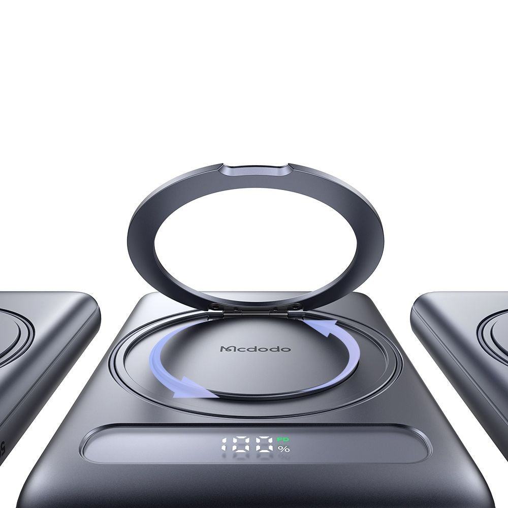 Mcdodo - Magnetic Power Bank Meta Series (MC-8361) - Built-in 360° Ring Stand, 5000mAh, 20W, Digital Display - Dark Grey