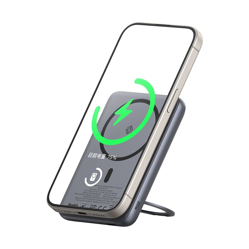 Mcdodo - Magnetic Power Bank Meta Series (MC-8361) - Built-in 360° Ring Stand, 5000mAh, 20W, Digital Display - Dark Grey