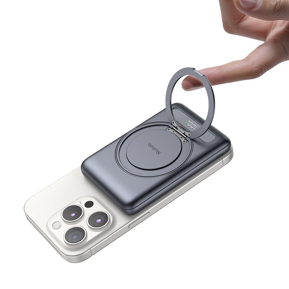Mcdodo - Magnetic Power Bank Meta Series (MC-8361) - Built-in 360° Ring Stand, 5000mAh, 20W, Digital Display - Dark Grey