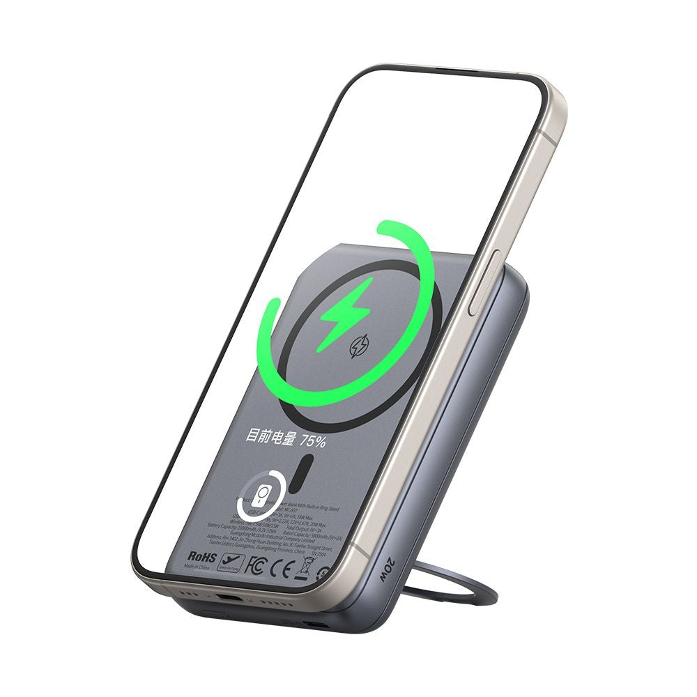 Mcdodo - Magnetic Power Bank Meta Series (MC-8371) - Built-in 360° Ring Stand, 10000mAh, 20W, Digital Display - Dark Gre