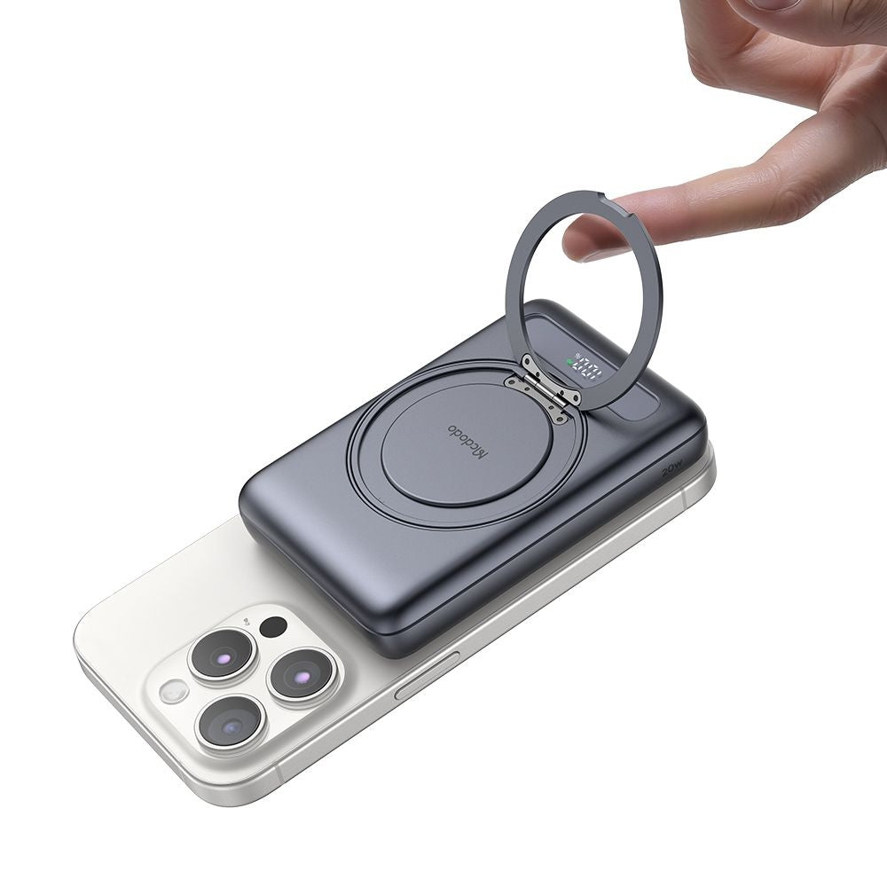 Mcdodo - Magnetic Power Bank Meta Series (MC-8371) - Built-in 360° Ring Stand, 10000mAh, 20W, Digital Display - Dark Gre