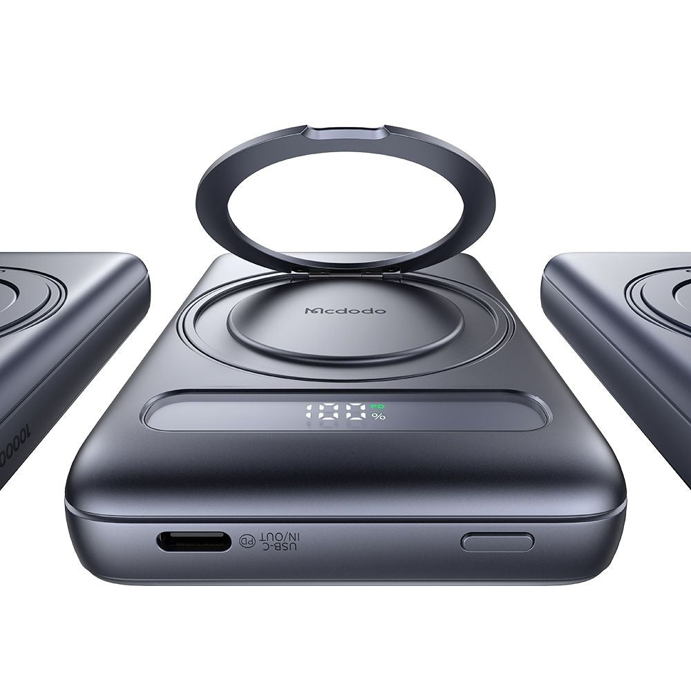 Mcdodo - Magnetic Power Bank Meta Series (MC-8371) - Built-in 360° Ring Stand, 10000mAh, 20W, Digital Display - Dark Gre