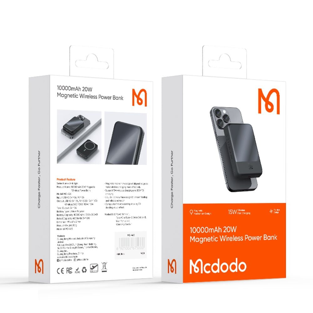 Mcdodo - Magnetic Power Bank Ambilight Series (MC-4261) - 10000mAh, NTC Temperature Control, 20W, LED Indicator - Black