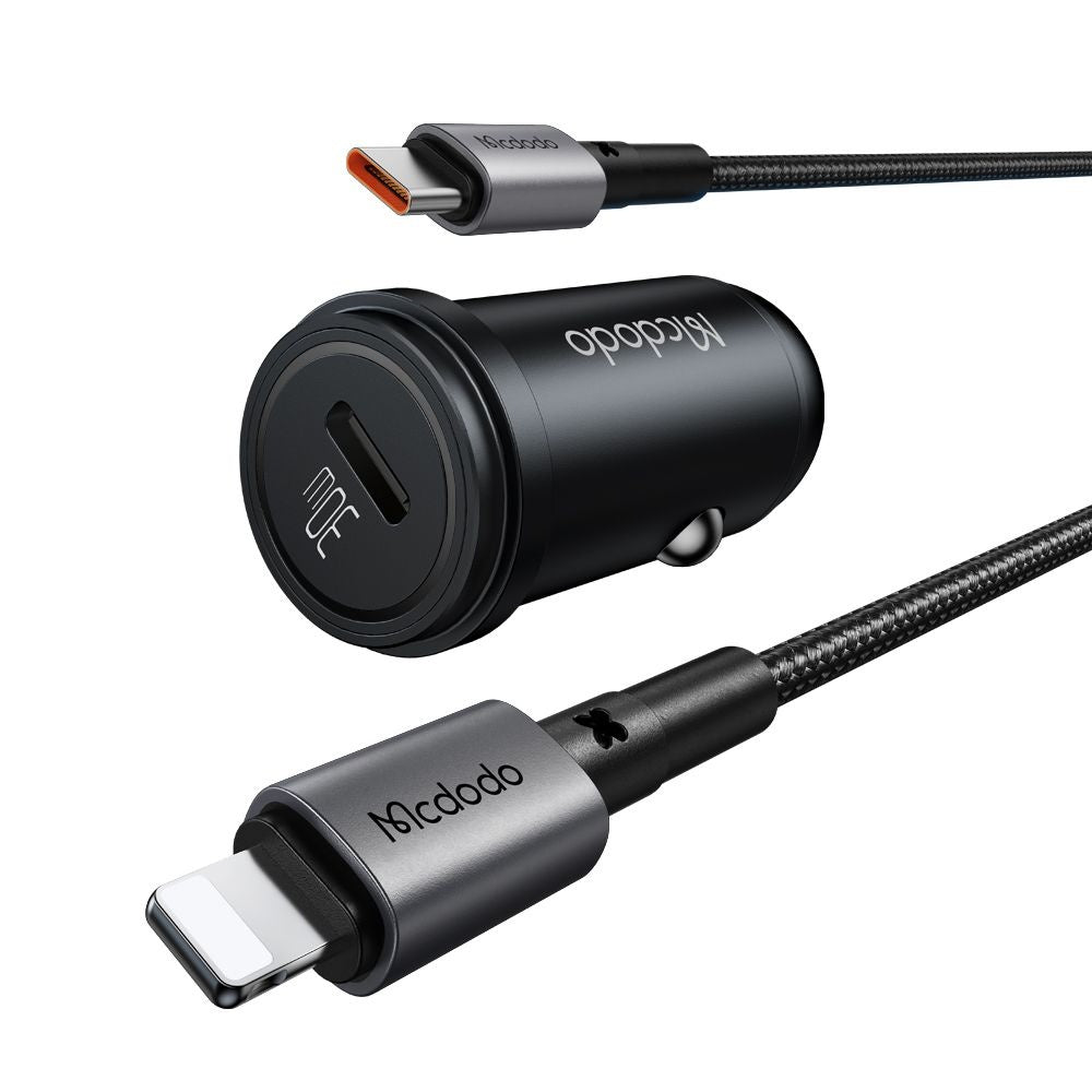 Mcdodo - Car Charger Obsidian Series (CC-7492) - Type-C to Lightning Cable Included, PD30W, Smart IC, Mini Size, 1.2m - 