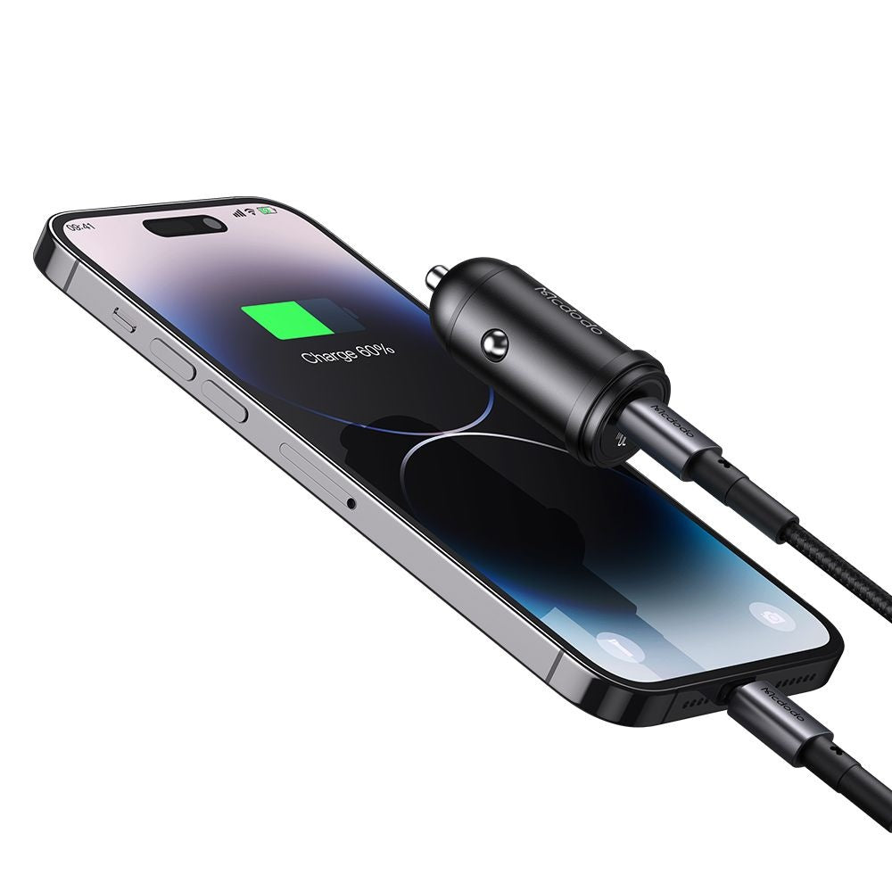 Mcdodo - Car Charger Obsidian Series (CC-7492) - Type-C to Lightning Cable Included, PD30W, Smart IC, Mini Size, 1.2m - 