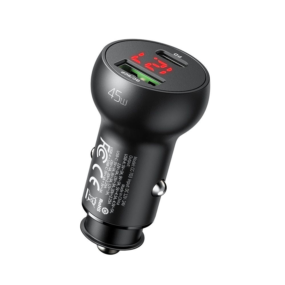 Mcdodo - Car Charger (CC-7030) - Dual Port, Fast Charging, 45W, Digital Display, Multiple Protections - Black
