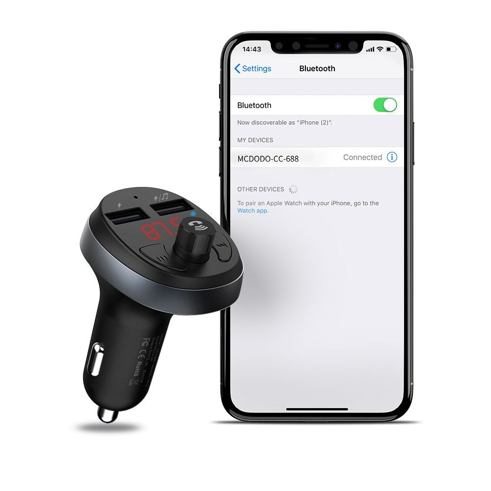 Mcdodo - FM Modulator with Car Charger (CC-6880) - 2x USB-A, with LED Display, 2.1A - Black