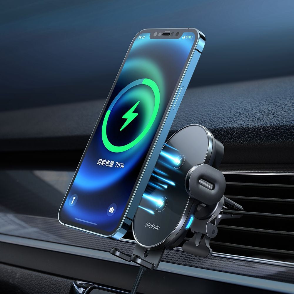 Mcdodo - Car Holder with Wireless Charging (CH-1600) - for Air Vent/Dashboard, Dual Coil, Qi2 15W, One-Hand Operation - 