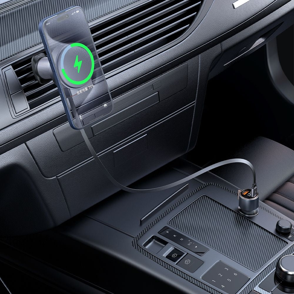 Mcdodo - Car Holder with Wireless Charging (CH-0090) - for Air Vent, 15W, Qi2, Built-in Retractable Cable - Black