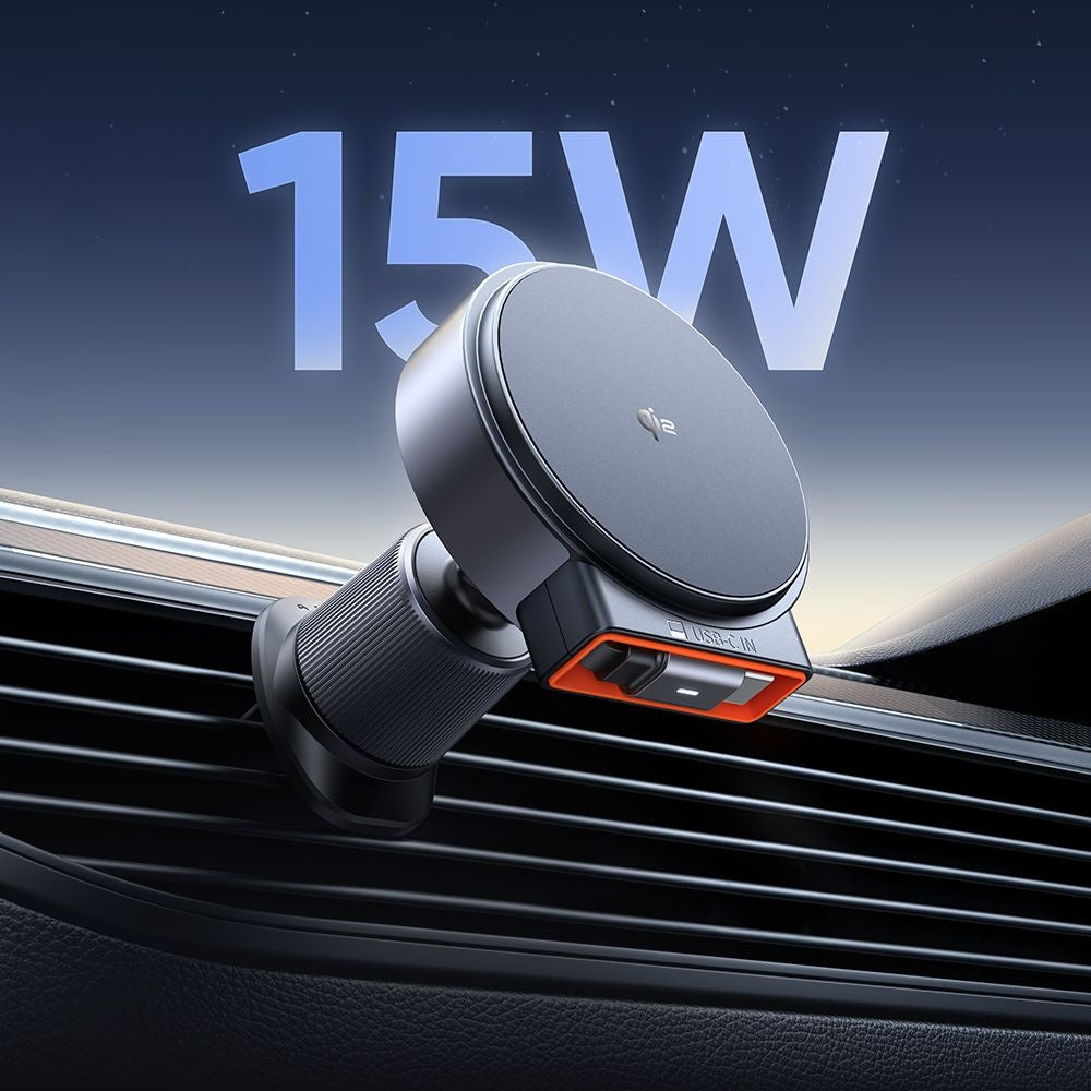 Mcdodo - Car Holder with Wireless Charging (CH-0090) - for Air Vent, 15W, Qi2, Built-in Retractable Cable - Black