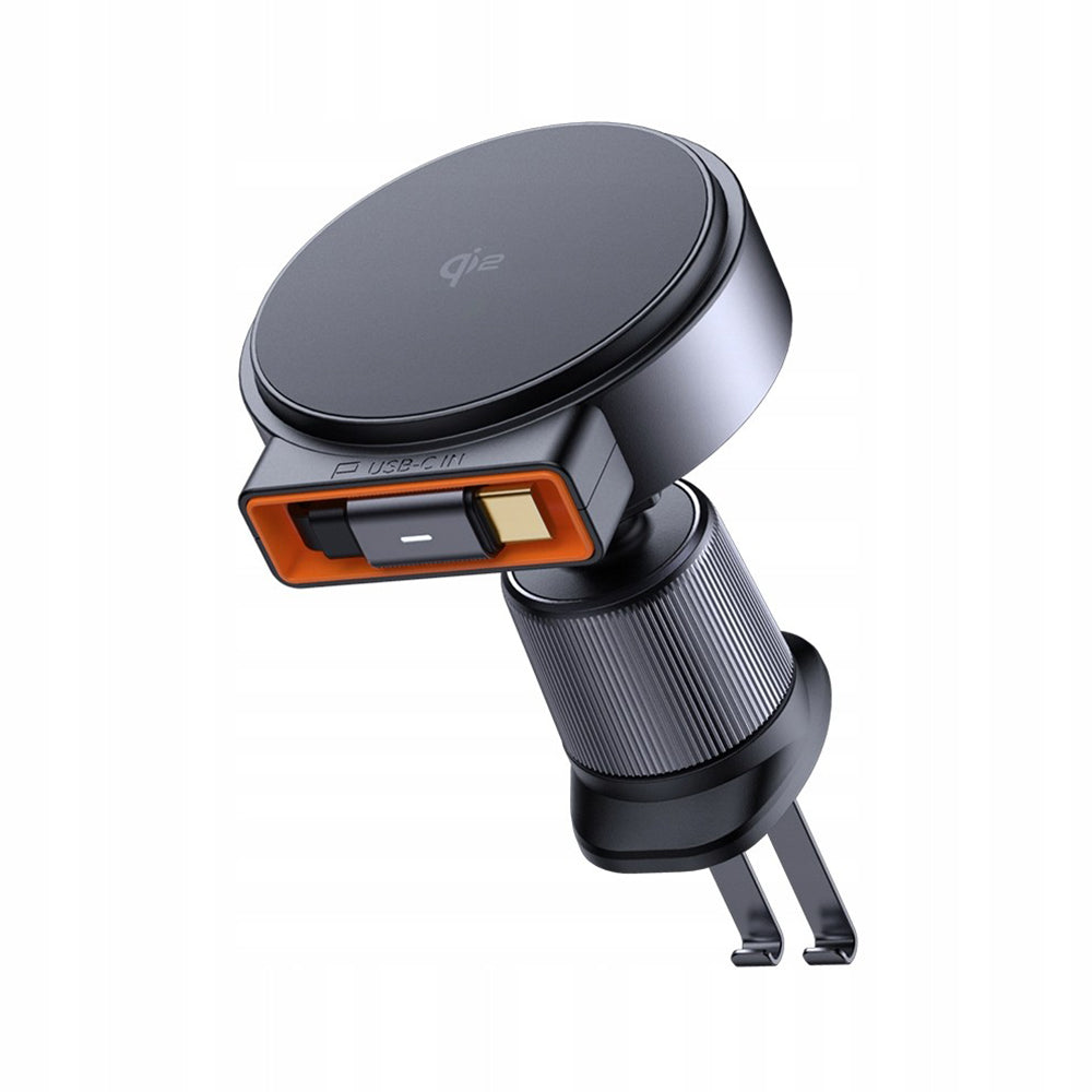 Mcdodo - Car Holder with Wireless Charging (CH-0090) - for Air Vent, 15W, Qi2, Built-in Retractable Cable - Black