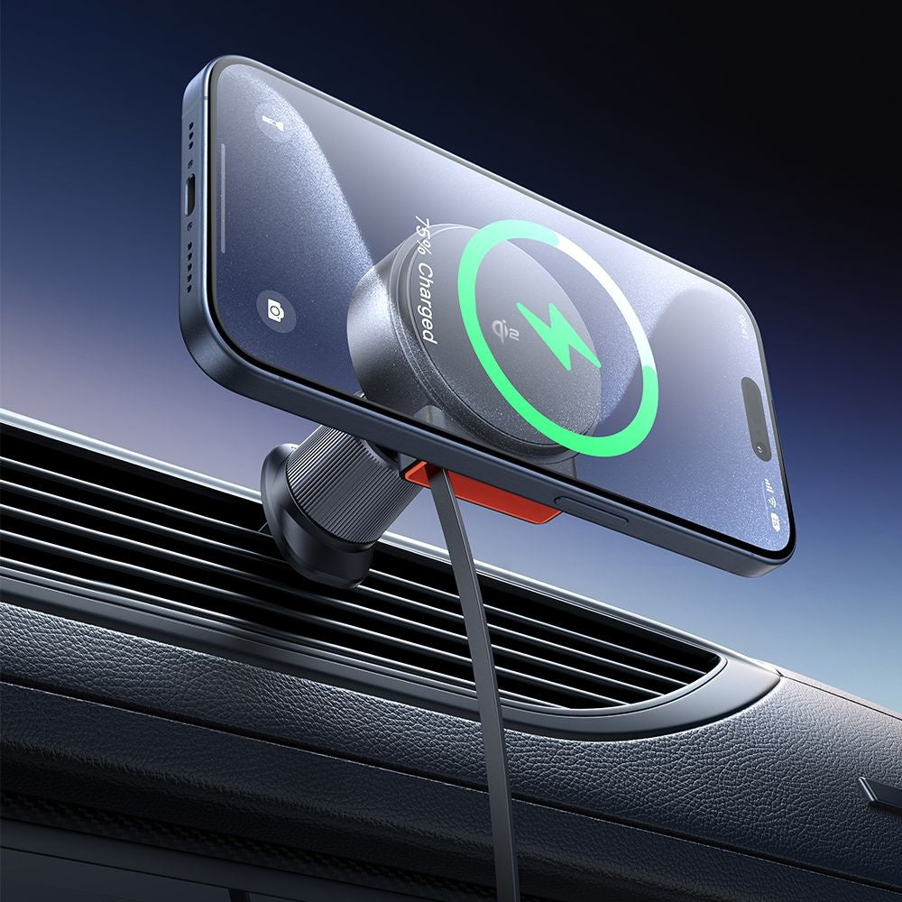 Mcdodo - Car Holder with Wireless Charging (CH-0091) - for Air Vent, 15W, Qi2, Built-in Retractable Cable - Desert Gold