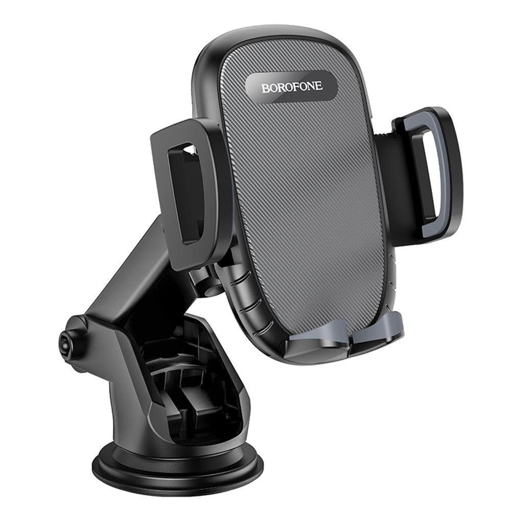 Borofone - Car Holder Windy (BH53) - with Suction Cup, for Dashboard/Windshield, 4.5-6.7" Phone - Black Grey