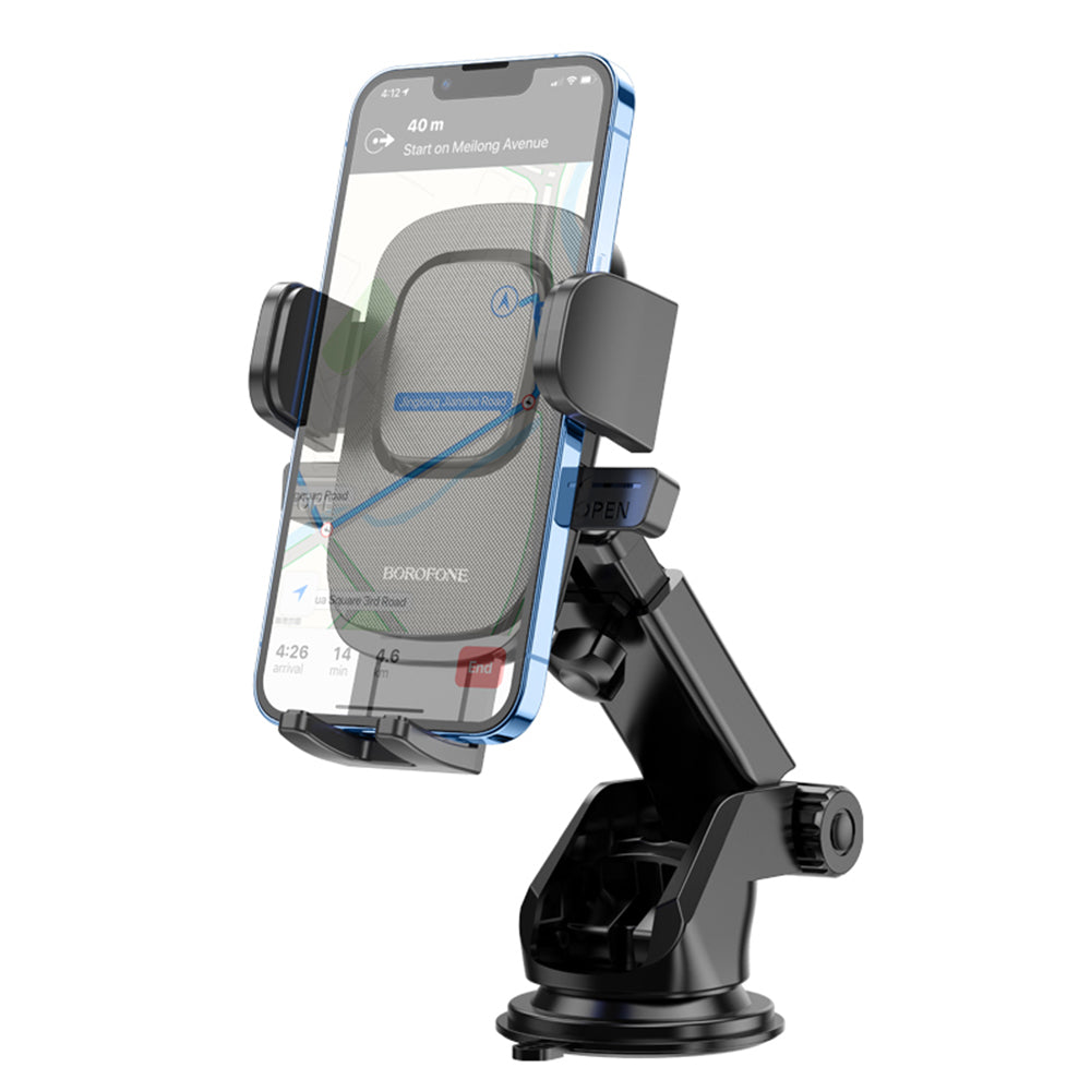 Borofone - Car Holder Dainty (BH60) - with Suction Cup, for Dashboard/Windshield, 4.5-7" Phone - Black Grey