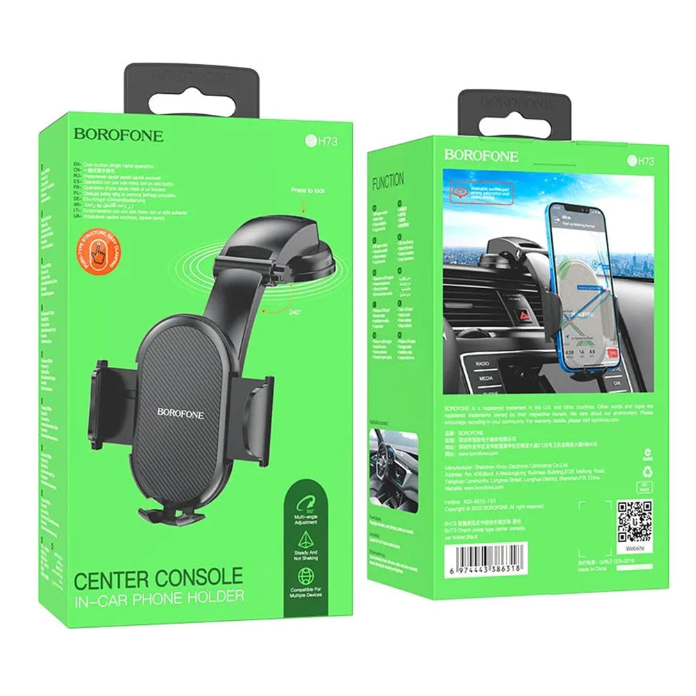 Borofone - Car Holder Charm (BH73) - with Suction Cup, for Dashboard/Windshield, 360° Adjust, Universal, Telescopic Arm 