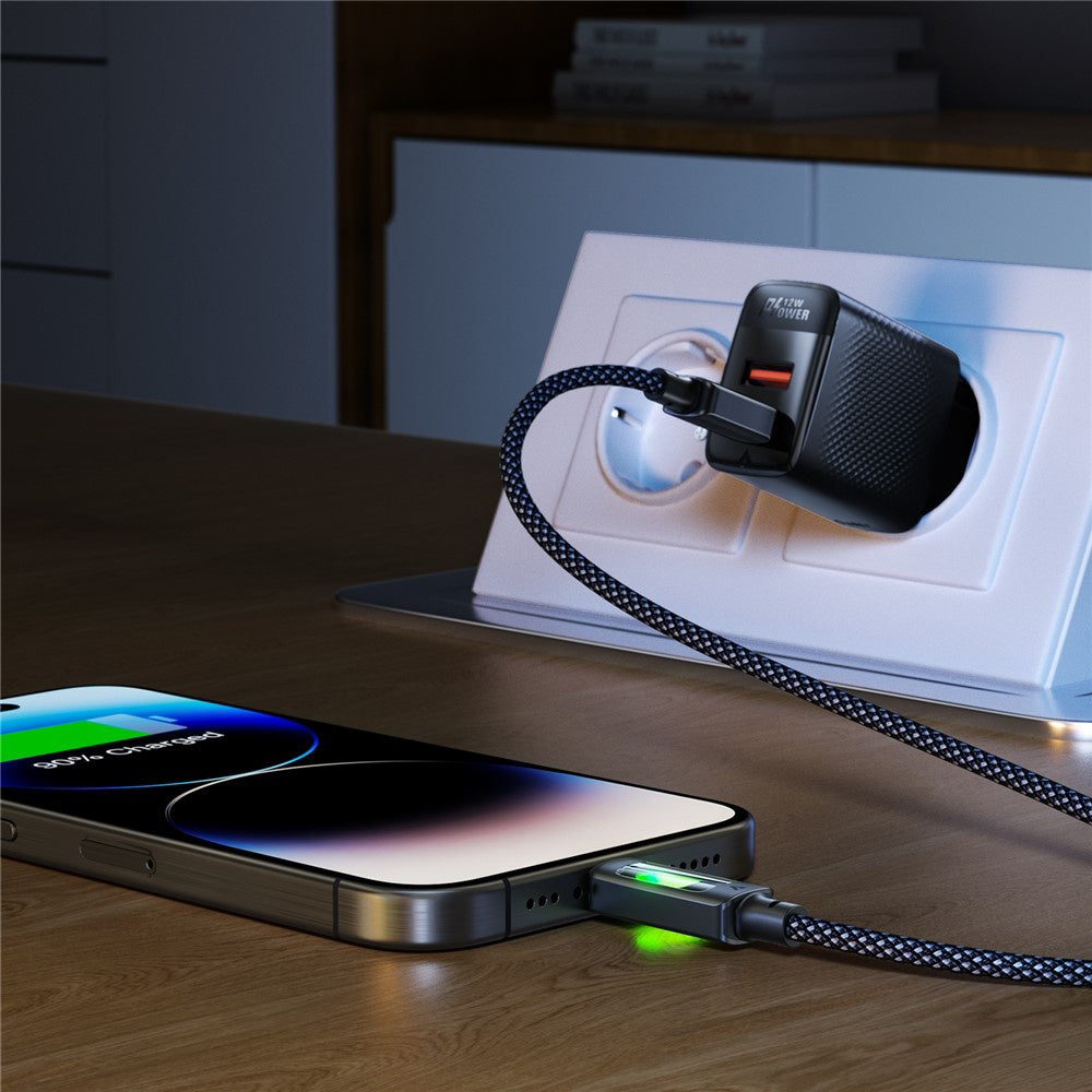 Acefast - Data Cable (C21-03) - Fast Charge, Type-C to Type-C, 60W, 3A, Colorful Gradient Lighting Effect, 1.2m - Black