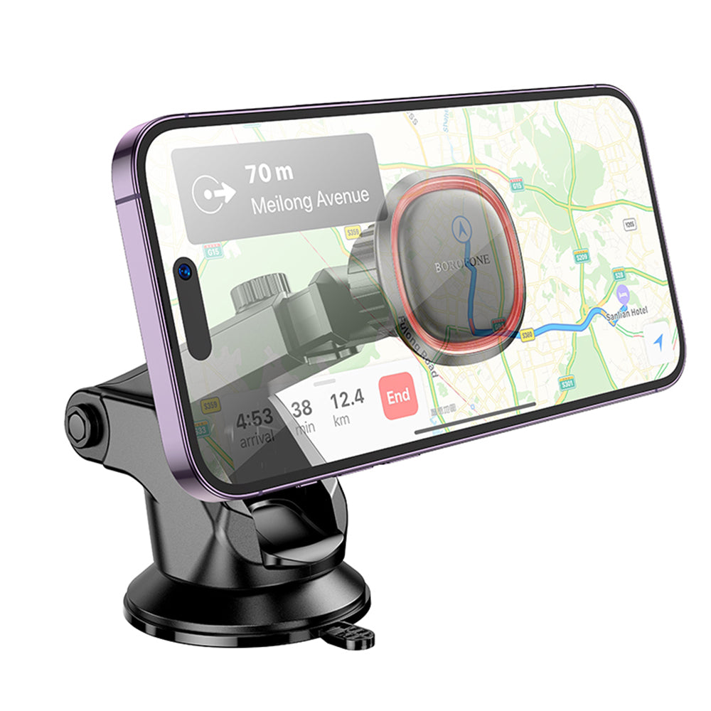 Borofone - Car Holder Roman (BH125) - Magnetic, with Suction Cup, for Dashboard/Windshield, 360° Adjust - Black Gray