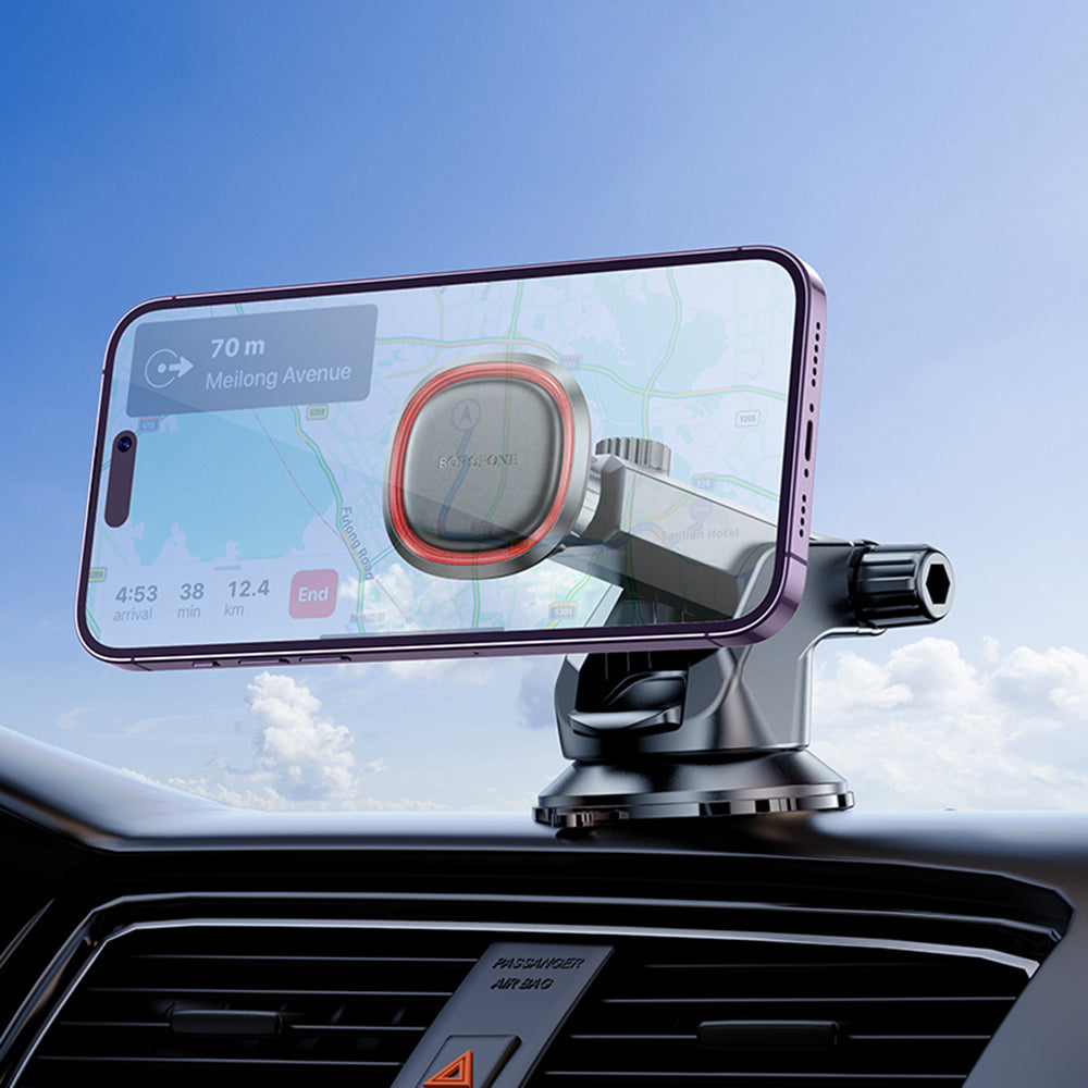 Borofone - Car Holder Roman (BH125) - Magnetic, with Suction Cup, for Dashboard/Windshield, 360° Adjust - Black Gray