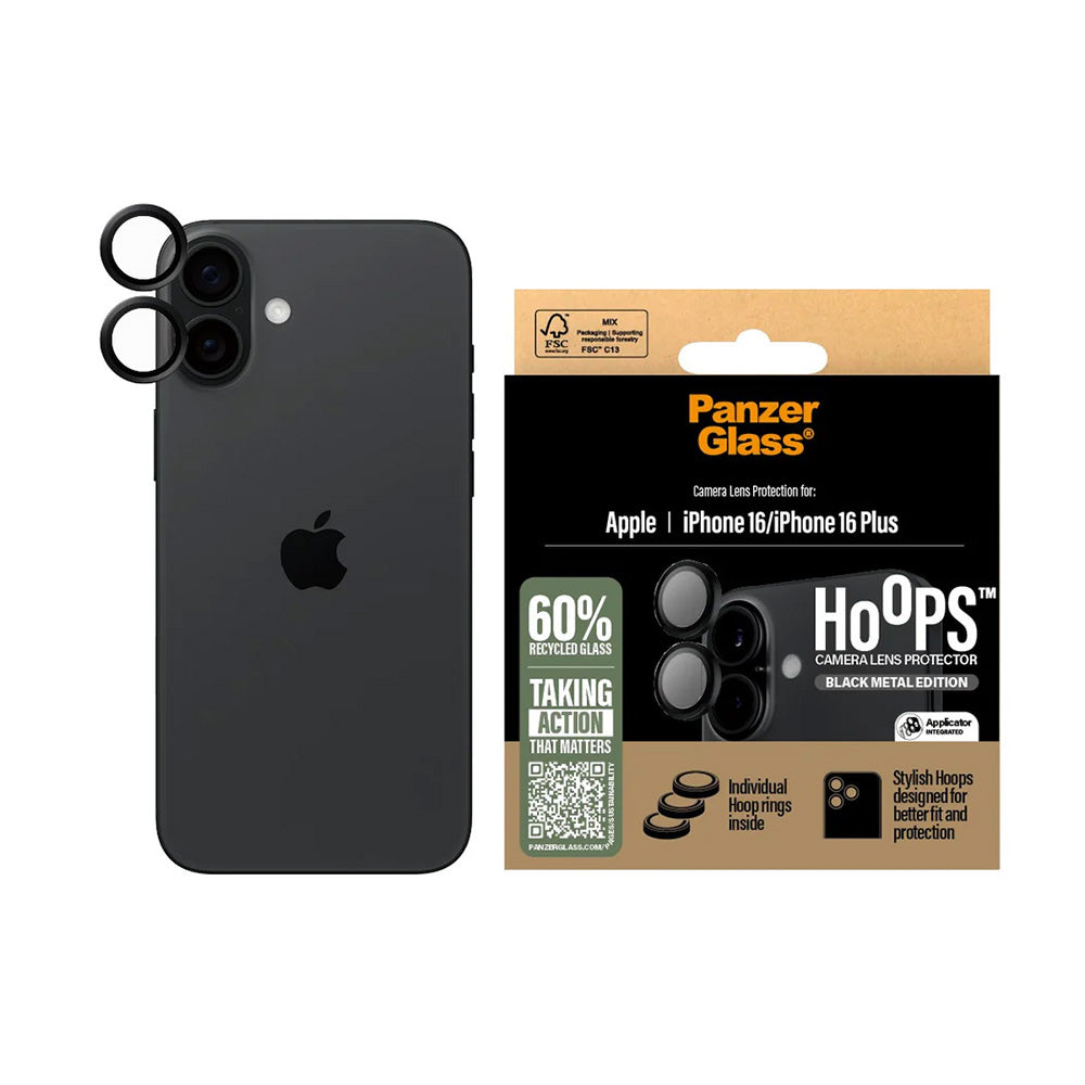 PanzerGlass® - Hoops® Camera Lens Protector - iPhone 16 / iPhone 16 Plus - Black