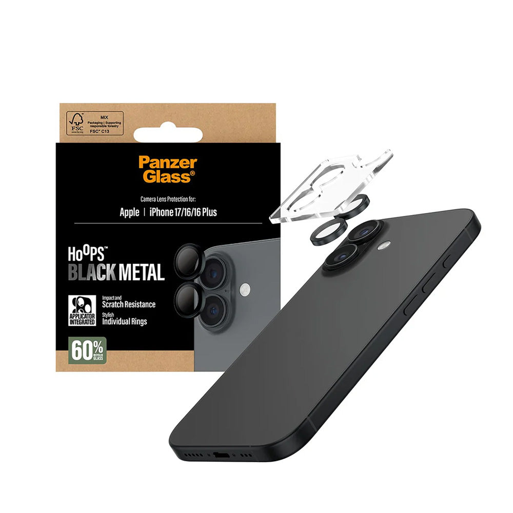 PanzerGlass® - Hoops® Camera Lens Protector - iPhone 17 / iPhone 16 / iPhone 16 Plus - Black
