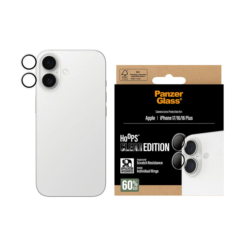 PanzerGlass® - Hoops® Camera Lens Protector - iPhone 17 / iPhone 16 / iPhone 16 Plus - Transparent