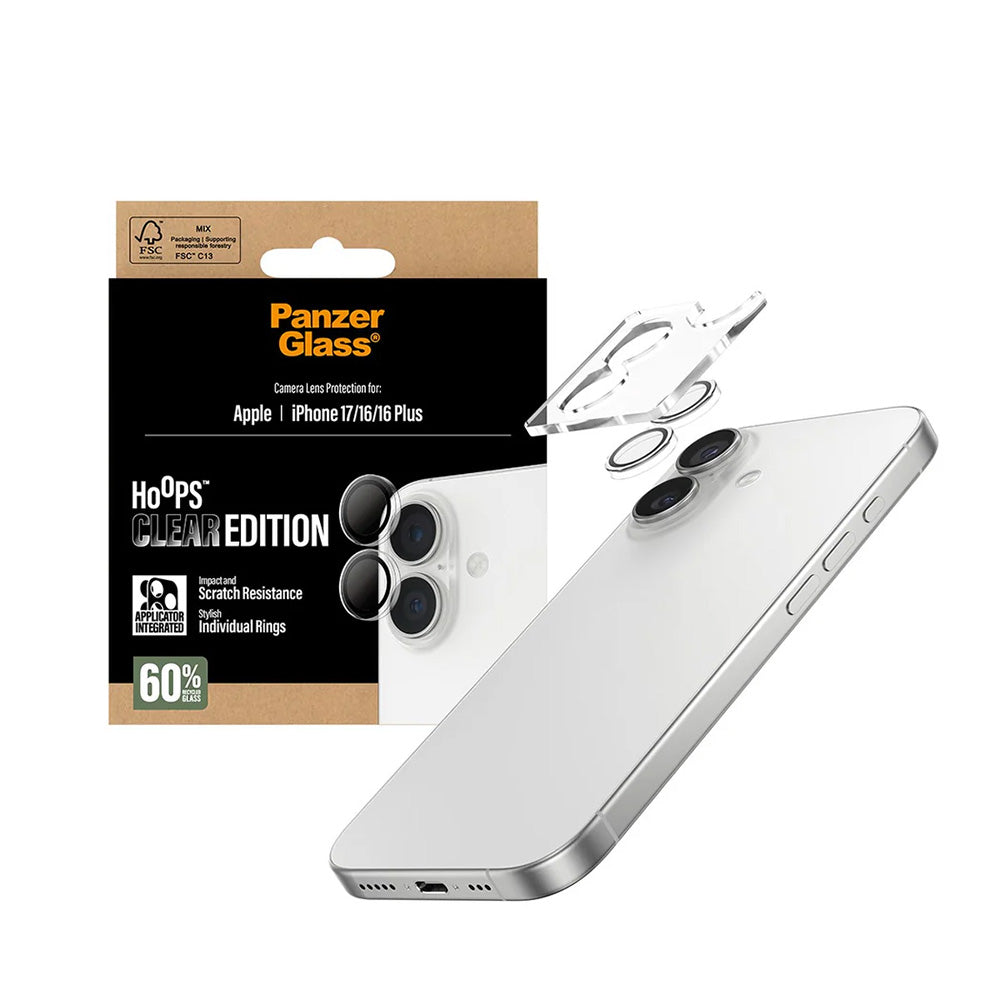 PanzerGlass® - Hoops® Camera Lens Protector - iPhone 17 / iPhone 16 / iPhone 16 Plus - Transparent
